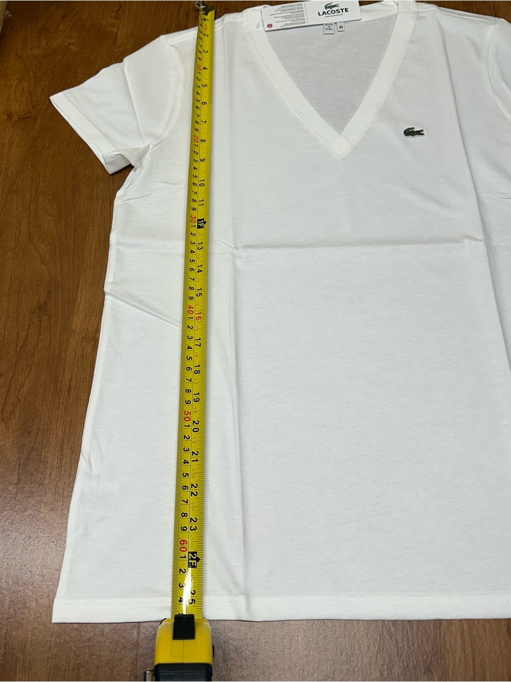 Lacoste White V-Neck Tee with Green Crocodile Logo size 8/40 - Picture 8 of 8